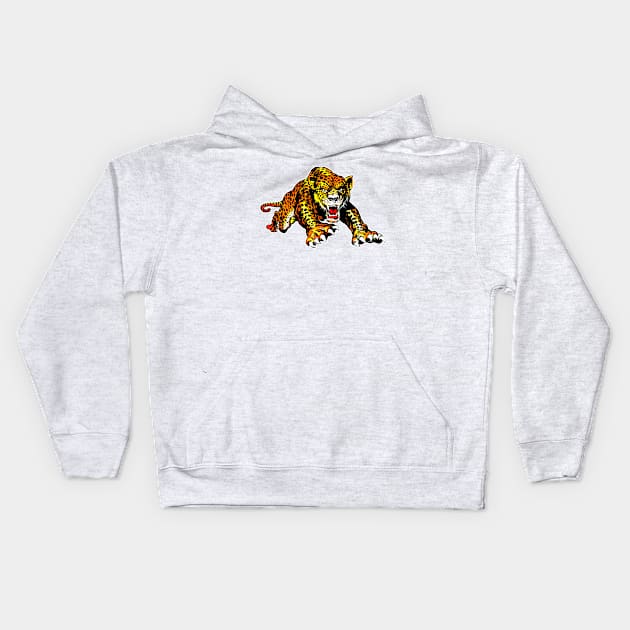 African tiger fierce and jumping Kids Hoodie by Marccelus